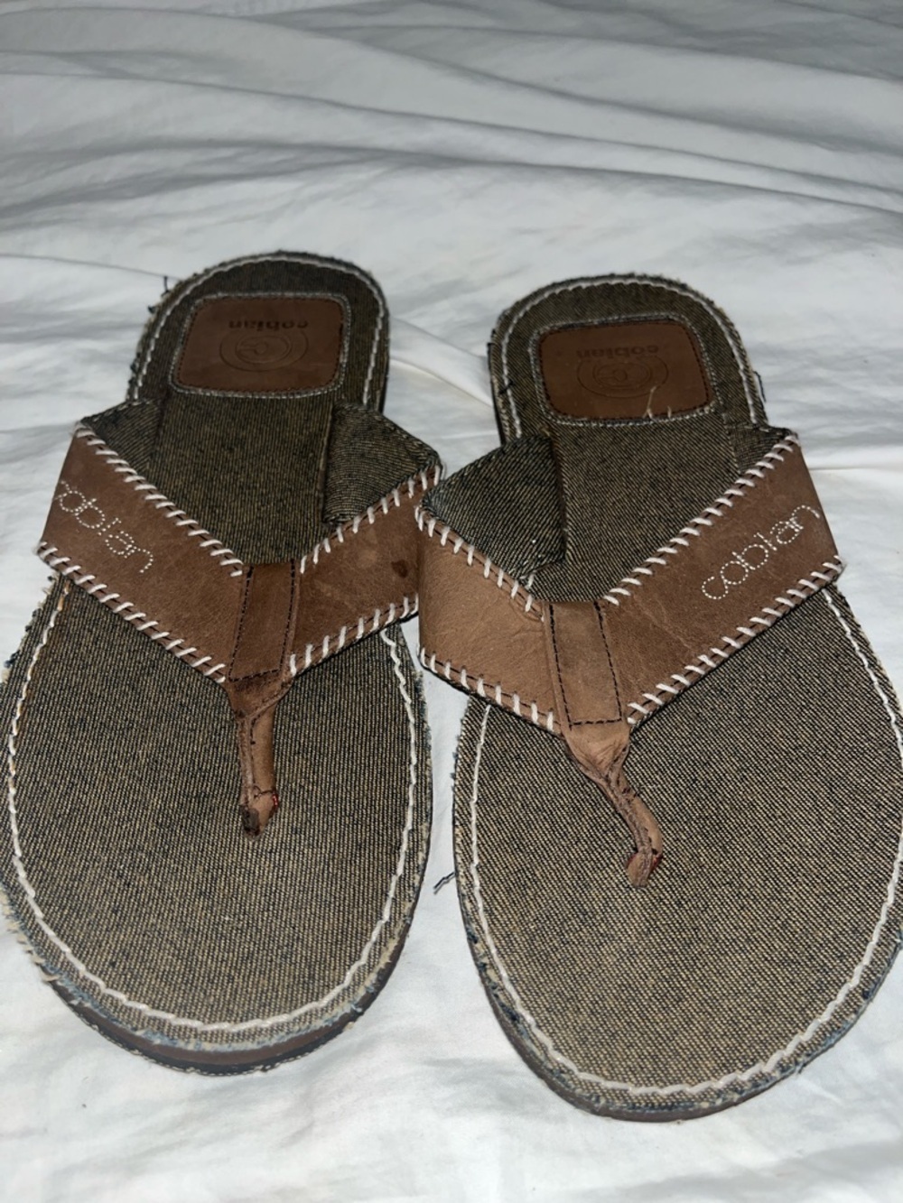 Cobian Brown Canvas and Leather Thong Sandals size 9 NWOT